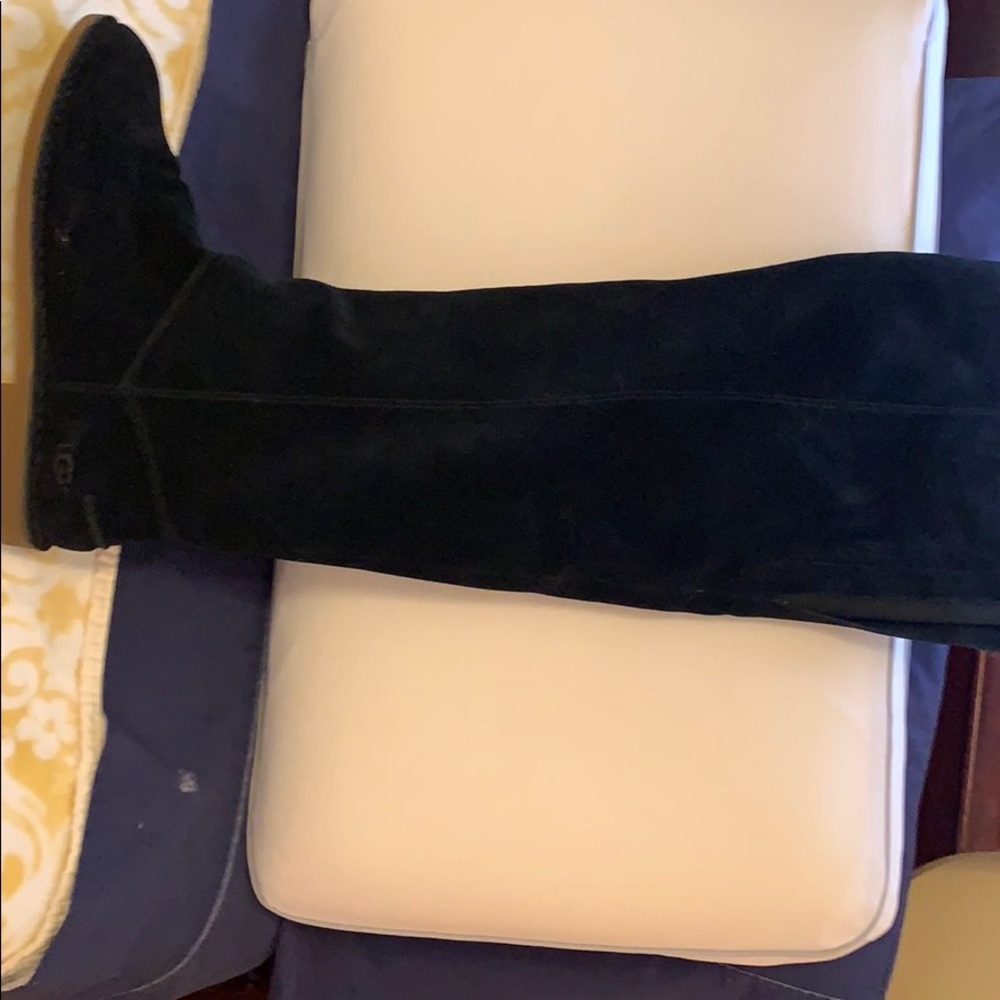 Over the knee , low heel , black suede boots